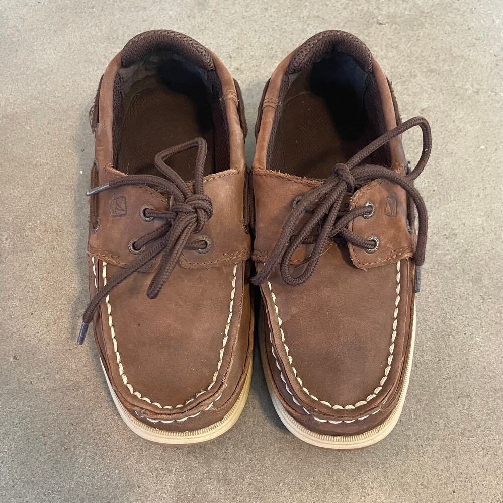 Sperry Top sider Brown leather loafer boat shoes boys size 2 youth